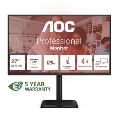 Obrázek AOC MT 27" Q27E4CV - 2560 x 1440, IPS, 120 Hz, 1xHDMI, 1xDP, 1xDP out, USB hub, USB- C(PD 90 W), Repro, Pivot