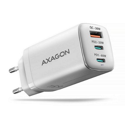 Obrázek AXAGON ACU- DP Q65 W, GaN nabíječka do sítě 65 W, 3x port (USB- A + dual USB- C), PD3.0/ QC4+/ PPS/ Apple, bílá