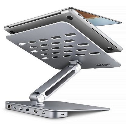 Obrázek AXAGON HMC- STND, stojan pro 10"- 17" notebooky, USB 5Gbps hub, 3x USB- A, HDMI 4k/ 60 Hz, RJ- 45, PD 100 W, kabel USB…