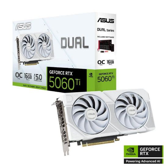 Obrázek ASUS VGA NVIDIA GeForce RTX 5060 Ti DUAL OC 16G WHITE, 16 GB GDDR7, 3xDP, 1xHDMI