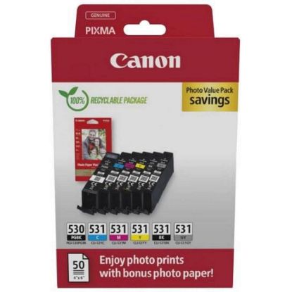 Obrázek Canon Cartridge PGI- 530/ CLI- 531 PGBK/ C/ M/ Y/ BK/ GY + Canon PAPÍR GP- 501 4 x 6 50