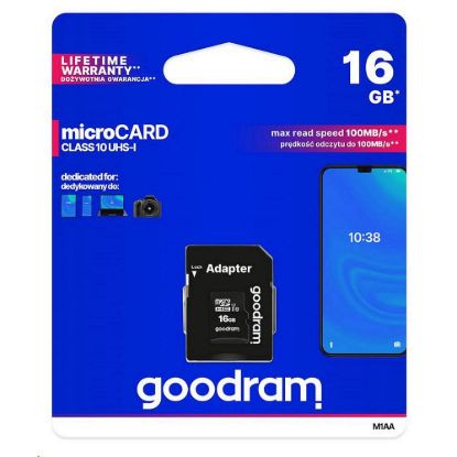 Obrázek GOODRAM MicroSDHC karta 16 GB M1AA, UHS- I Class 10, U1 + adaptér