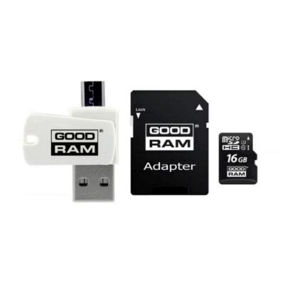 Obrázek GOODRAM microSDHC karta 16 GB M1A4 All- in- one (R: 100/ W: 10 MB/ s), UHS- I Class 10, U1 + Adapter + OTG card reader…