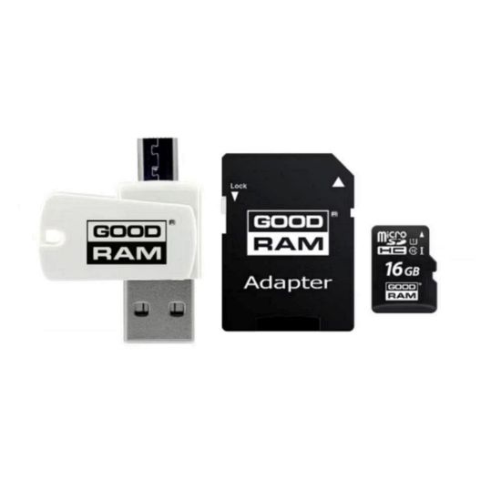 Obrázek GOODRAM microSDHC karta 16 GB M1A4 All- in- one (R: 100/ W: 10 MB/ s), UHS- I Class 10, U1 + Adapter + OTG card reader…
