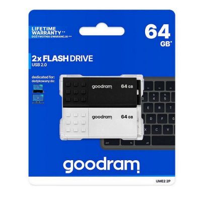 Obrázek GOODRAM Flash Disk 2 x 64 GB UME2, USB 2.0, bílá, černá
