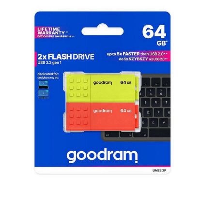 Obrázek GOODRAM Flash Disk 2 x 64 GB UME3, USB 3.0, žlutá, oranžová
