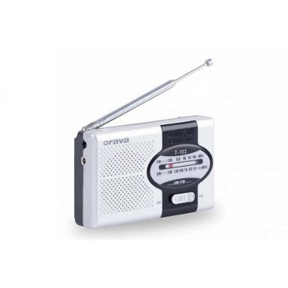 Obrázek Orava T- 103 přenosné kapesní rádio AM/ FM, výstup na sluchátka, teleskopická anténa, stříbrná