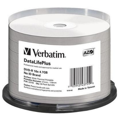 Obrázek VERBATIM DVD- R(50- Pack)/ Spindle/ 16X/ 4.7 GB/ DataLife Plus Wide Thermal Professional No ID Brand