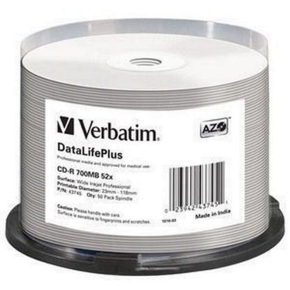 Obrázek VERBATIM CD- R(50- pack) spindl, AZO 52X, 700MB, WHITE WIDE PRINTABLE SURFACE NON- ID