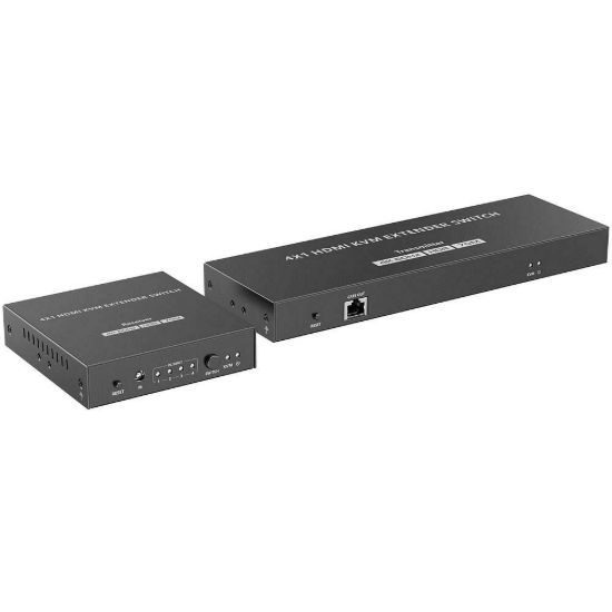 Obrázek PREMIUMCORD HDMI switch, 4K@60 Hz HDMI2.0 KVM 4: 1 s ovládáním až na 70m přes Cat6/ 7
