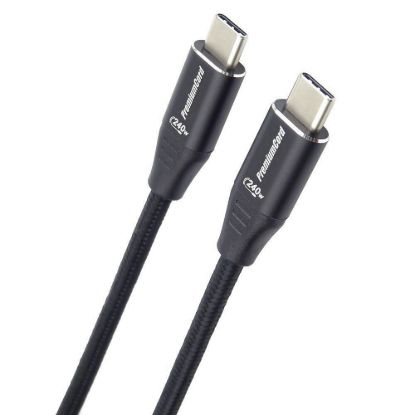Obrázek PREMIUMCORD Kabel USB- C M/ M, 240 W 480Mbps černý bavlněný oplet, 2m