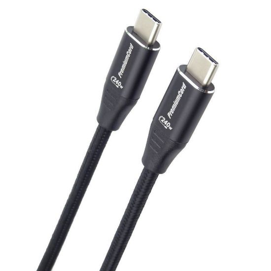 Obrázek PREMIUMCORD Kabel USB- C M/ M, 240 W 480Mbps černý bavlněný oplet, 2m