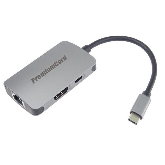 Obrázek PREMIUMCORD Adaptér USB- C na HDMI + RJ45 + PD adaptér, hliníkové pouzdro
