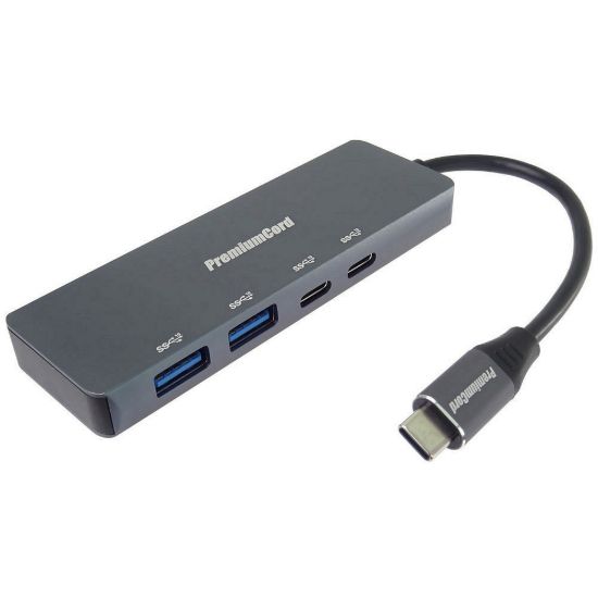 Obrázek PREMIUMCORD Hub USB- C na 2x USB 3.2 Typ- C +2x USB 3.2, 5G SuperSpeed, Aluminum