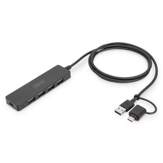 Obrázek DIGITUS USB 3.0, Hub 4- Port, Slim Line with 120cm cable with USB- C adapterr