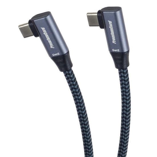 Obrázek PremiumCord USB- C 2x zahnutý kabel ( USB 3.2 GEN 2 x 2, 5A, 100 W, 20Gbit/ s ) bavlněný oplet, délka: 0, 5m