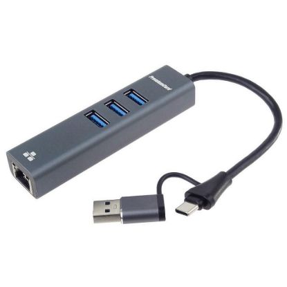 Obrázek PremiumCord Adaptér USB- C a USB- A na Gigabit 10/ 100/ 1000Mbps + 3x USB 3.2 konektor