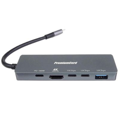 Obrázek PremiumCord Adaptér USB- C na 4K@60 Hz HDMI + 10G USB3.2 A + 10G 2x USB- C + PD