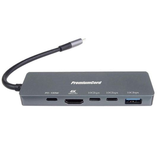 Obrázek PremiumCord Adaptér USB- C na 4K@60 Hz HDMI + 10G USB3.2 A + 10G 2x USB- C + PD