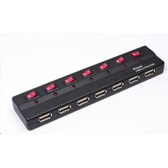 Obrázek PREMIUMCORD USB 2.0 hub 7 portů s externím napájením a vypínači
