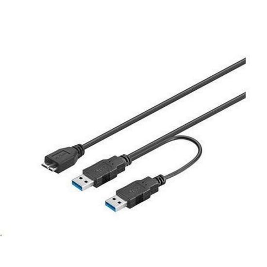 Obrázek PREMIUMCORD Kabel USB 3.0 2xA - micro (M/ F) 30cm DUÁLNÍ (extra napájení)
