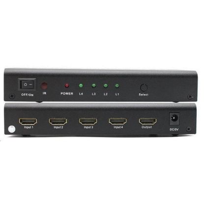 Obrázek PREMIUMCORD HDMI switch 4: 1 kovový s dálkovým ovladačem a napájecím adaptérem