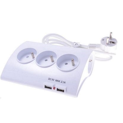 Obrázek PREMIUMCORD Prodlužovací přívod 230V 1, 5m 5zásuvek+vypínač+2x USB 2A