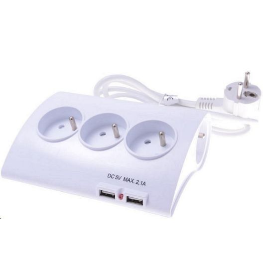 Obrázek PREMIUMCORD Prodlužovací přívod 230V 1, 5m 5zásuvek+vypínač+2x USB 2A