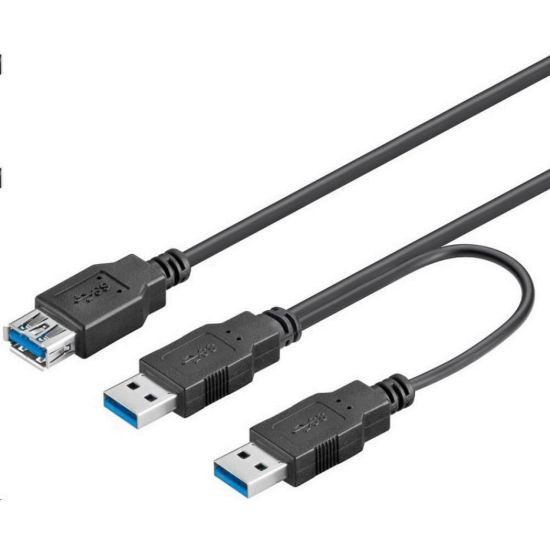 Obrázek PremiumCord USB 3.0 napájecí Y kabel A/ Male + A/ Male - - A/ Female DUÁLNÍ (extra napájení)