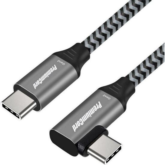 Obrázek PREMIUMCORD Zahnutý kabel USB- C (USB 3.2 Gen 2, 3A, 60 W, 20Gbit/ s), hliníkové krytky konektorů, 1m