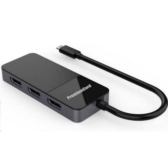 Obrázek PremiumCord USB- C (DP1.4) na 3x DP1.4 MST 8K Adapter extended, mirror, duplicate režimy zobrazení na třech monitorech