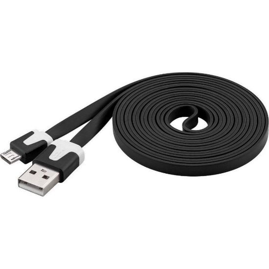 Obrázek PremiumCord kabel micro USB 2.0, A- B 2m, plochý PVC kabel, černá