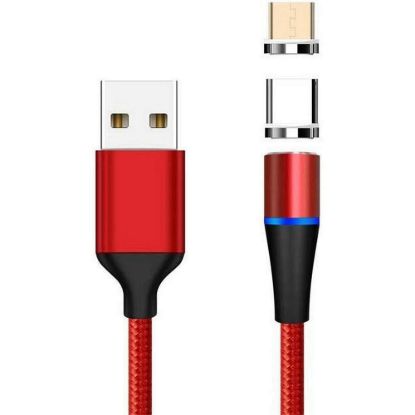 Obrázek PREMIUMCORD Magnetický micro USB a USB- C nabíjecí a datový kabel 1m, červený