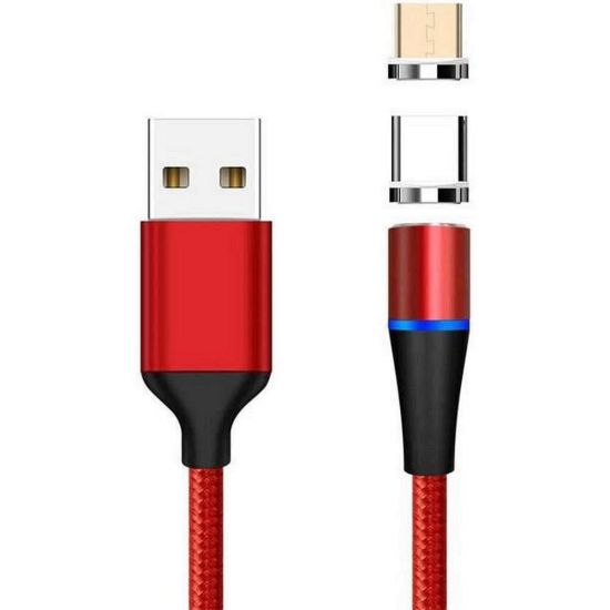 Obrázek PREMIUMCORD Magnetický micro USB a USB- C nabíjecí a datový kabel 1m, červený