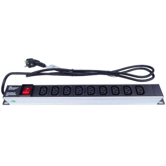 Obrázek PremiumCord Panel napájecí do 19" racku 1U, 9xIEC (C13), 2m kabel, vypínač