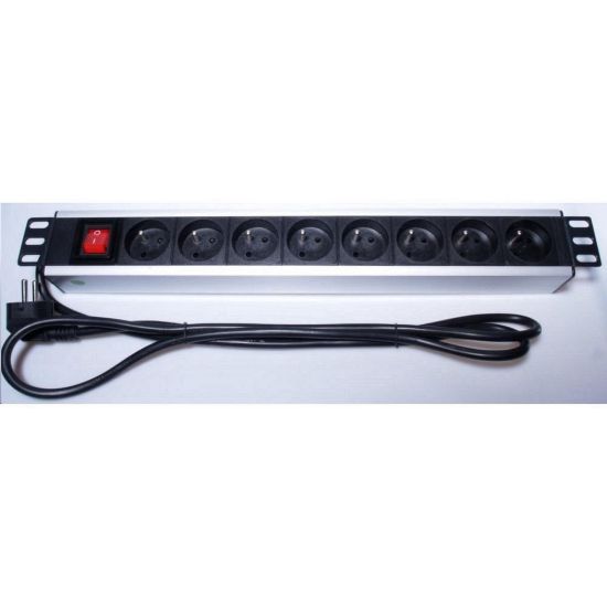 Obrázek PremiumCord Panel napájecí do 19" racku 1.5U, 8 x 230V, 2m kabel, vypínač