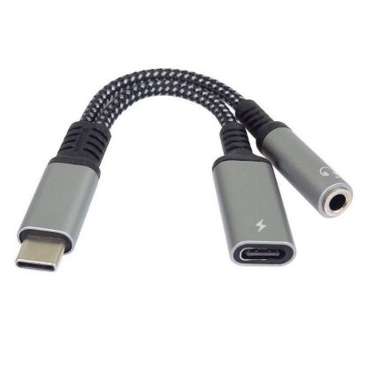 Obrázek PremiumCord Redukce USB- C / 3, 5mm jack s DAC chipem + USB- C pro nabíjení 13cm