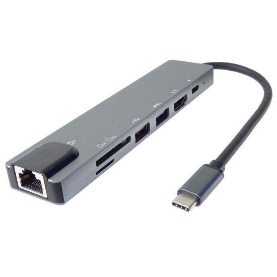 Obrázek PremiumCord Adaptér USB- C na HDMI + USB3.0 + USB2.0 + PD + SD/ TF + RJ45