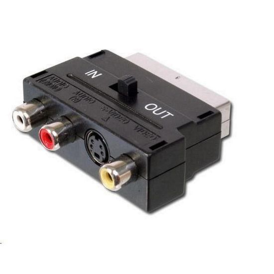 Obrázek PremiumCord Adapter SCART- 3x cinch + S- video s přepínačem IN/ OUT