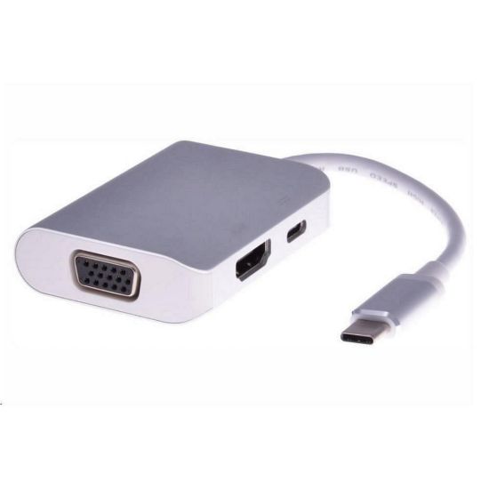 Obrázek PREMIUMCORD Převodník USB3.1 typ C na HDMI + VGA + PD charge, Aluminium pouzdro