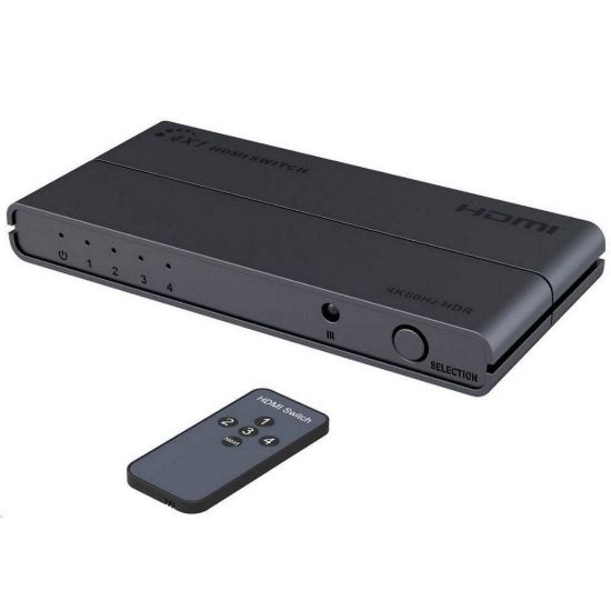 Obrázek PREMIUMCORD HDMI switch 4: 1 s podporou rozlišení 4Kx2K@60 Hz, 1080P, HDR, s ovládáním tlačítkem a dálkovým ovladačem