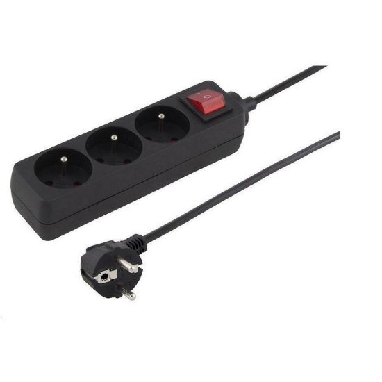 Obrázek PREMIUMCORD Prodlužovací přívod 230V 2m 3 zásuvky + vypínač, černý