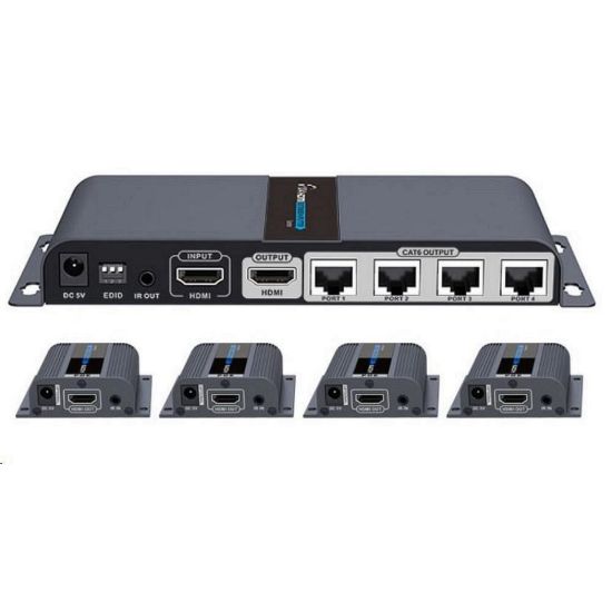 Obrázek PREMIUMCORD HDMI 1- 4 splitter+extender po CAT6/ 6a/ 7, FULL HD, 3D