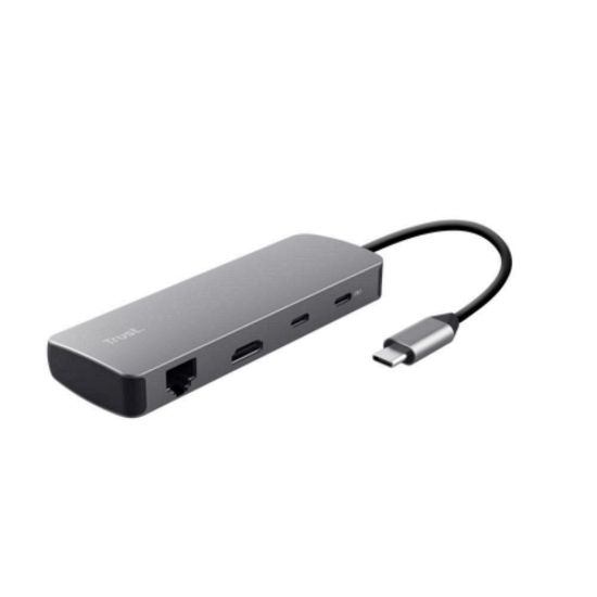 Obrázek TRUST Dokovací stanice DALYX USB- C, 8v1, HDMI, RJ45, 2xUSB- C, 2xUSB- A, microSD/ SD karta, šedá