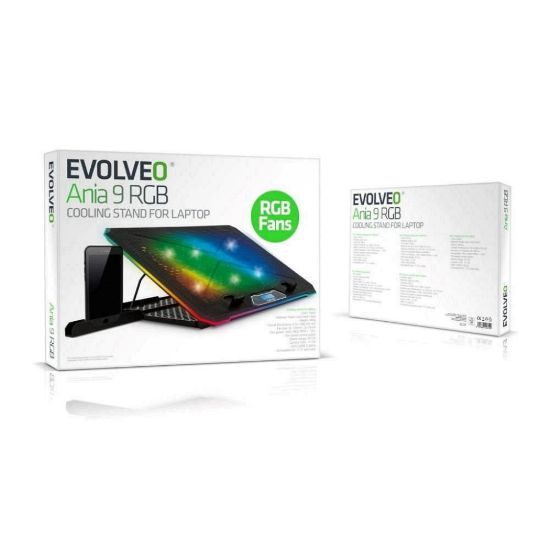 Obrázek EVOLVEO A101RGB, chladící podložka pro notebook, 2x ventilátor, RGB podsvícení