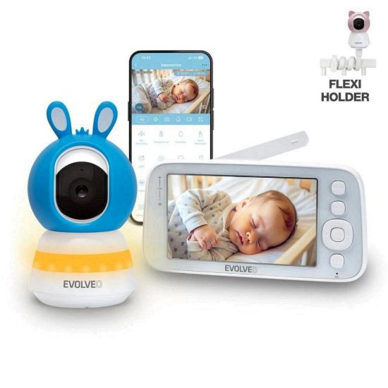 Obrázek EVOLVEO Baby Monitor N5, Set videochůvičky s 360° dohledem, obousměrnou komunikací a ukolébavkami, modrá
