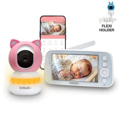 Obrázek EVOLVEO Baby Monitor N5, Set videochůvičky s 360° dohledem, obousměrnou komunikací a ukolébavkami, růžová