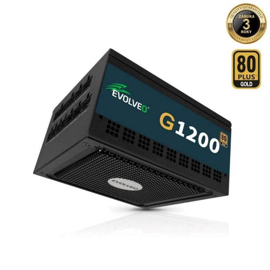 Obrázek EVOLVEO G1200, zdroj 1200 W, 80+ GOLD, ATX 3.1, aPFC, 140 mm ventilátor, plně modulární, záruka 3 roky, černý