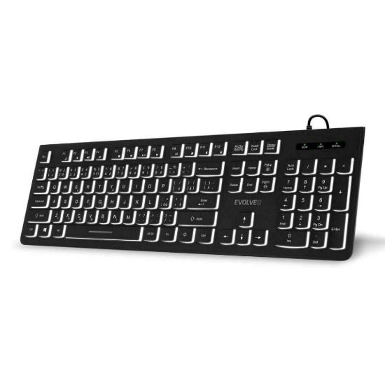 Obrázek EVOLVEO Klávesnice K1010, Tichá, Drátová USB, Podsvícení, CZ+SK, Černá
