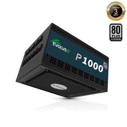 Obrázek EVOLVEO P1000, zdroj 1000 W, 80+ PLATINUM, ATX 3.1, aPFC, 140 mm ventilátor, plně modulární, 3 roky záruka, černý